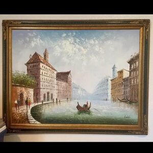 Venetian Canal Scene Framed Art by - Caroline Burnett Brown and Blue